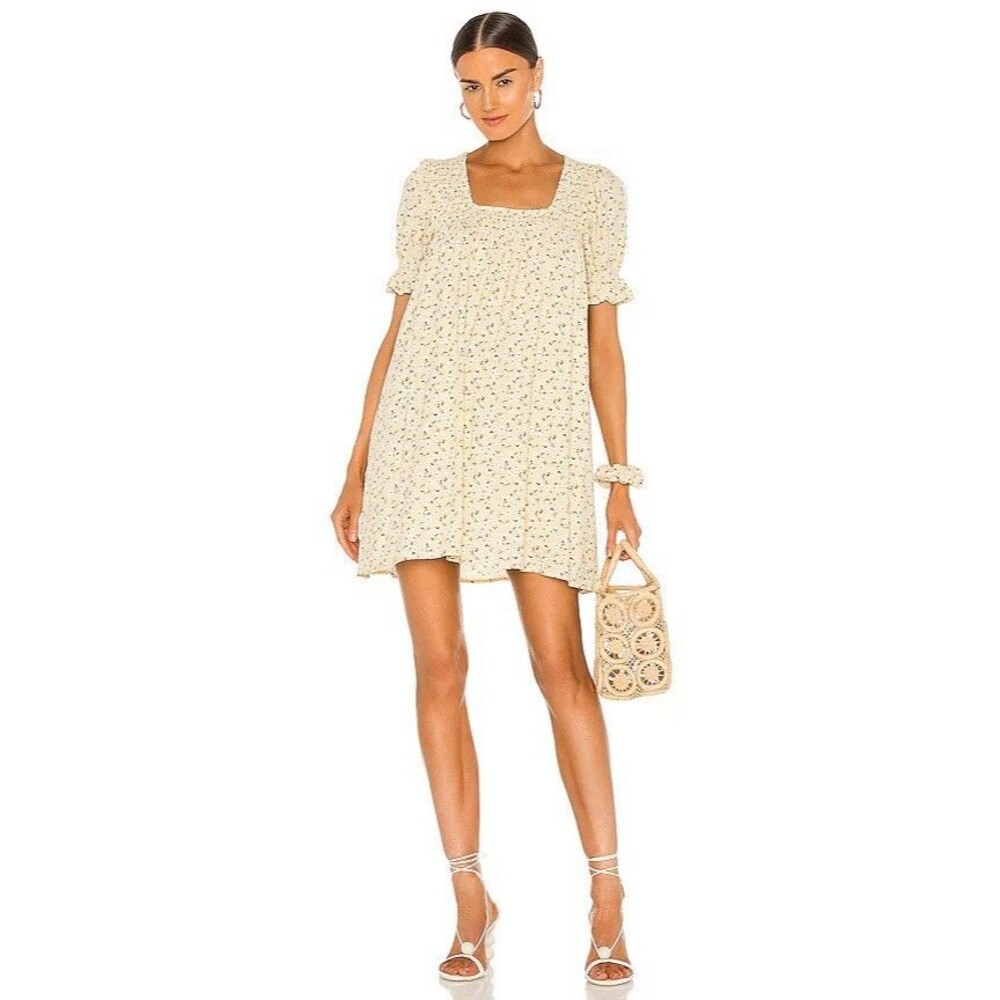 Revolve Majorelle Giovanna Dress in Savannah Tan Floral Yellow Floral Sz Large